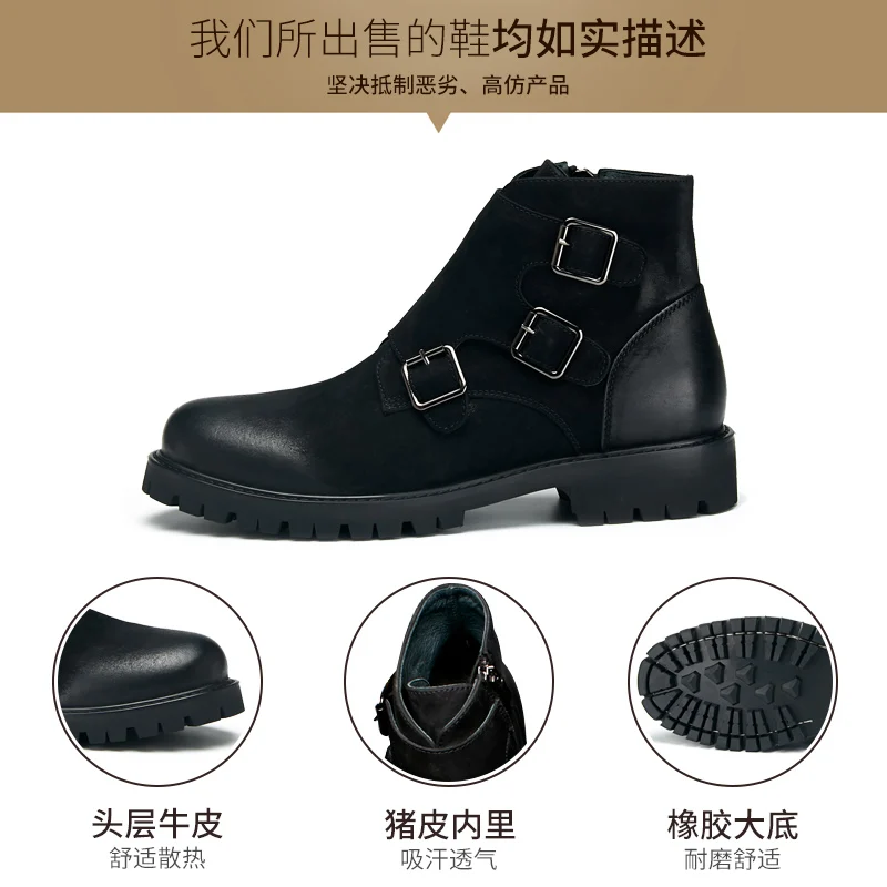 

cowboy boots mens High Quality Genuine Leather autumn winter British retro men shoes cowhide military boots mens chelsea boots