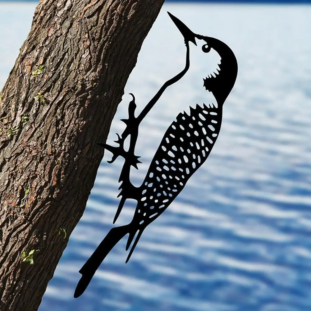

Woodpecker Metal Art Bird Statues Outdoor Garden Backyard Branch Animal Decoration Simulation Birds Silhouettes Ornament