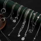 Женское многослойное ожерелье ZWC, ожерелье с подвеской в виде Луны, звезды, Креста, полумесяца, 2021, ювелирные изделия, бисер серебряного цвета