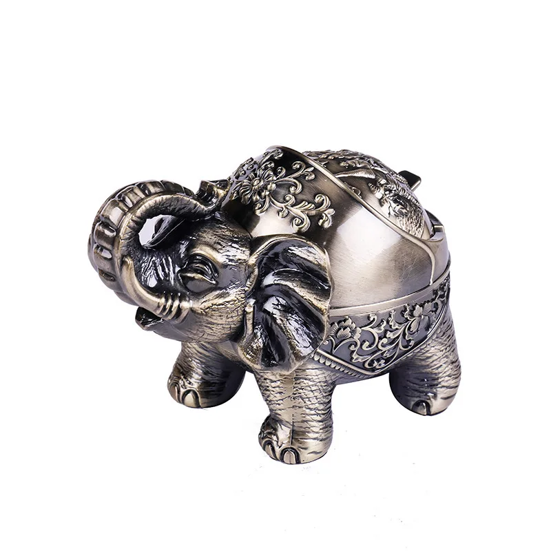 

Creative Ashtray Elephant Shaped Metal Seal Ashtray With Lid Anti-fall Windproof Personality Home Decor Ornaments