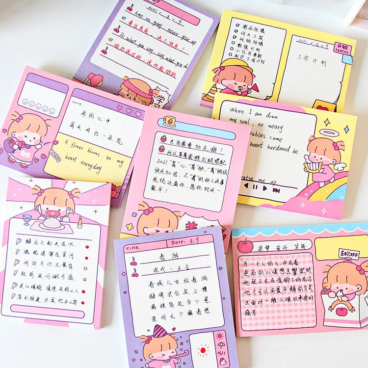 

Girl Pink Purple Series One Day Cute Student Memo Pad Study Note Plan Paper Memo Pad