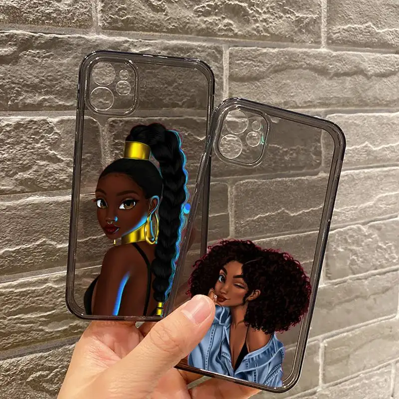 

Afro Girls Black Women Phone Case Transparent for iPhone 7 8 11 12 se 2020 mini pro X XS XR MAX Plus