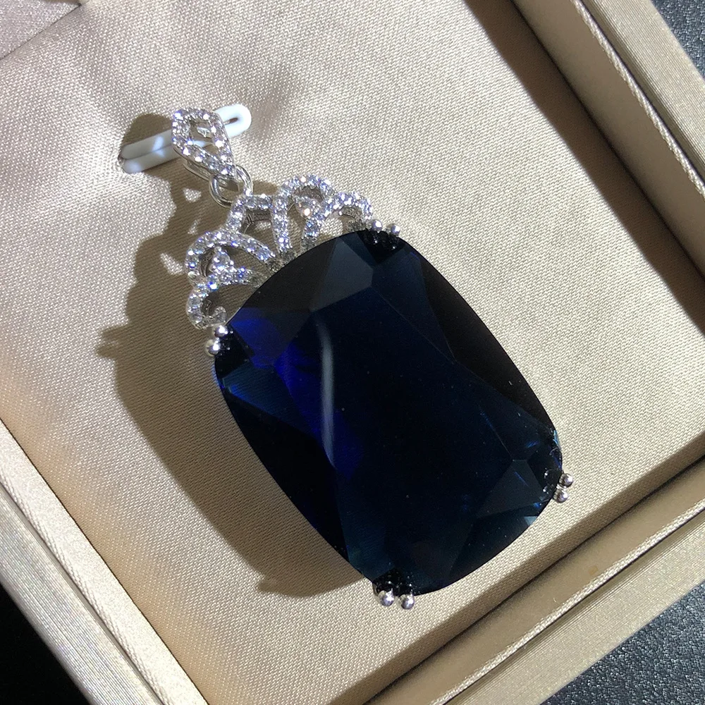 Женский кулон с красным/синим фианитом крупный Прямоугольный камнем ювелирное