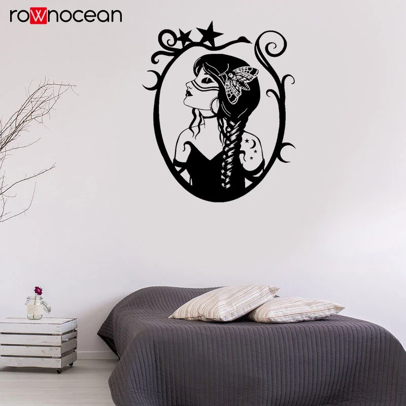 

Moth Girl vinyl sticker Skull Moth Witchcraft wall decal Deaths Head Hawkmoth, Witchy Woman decoration Gothic Wiccan C79