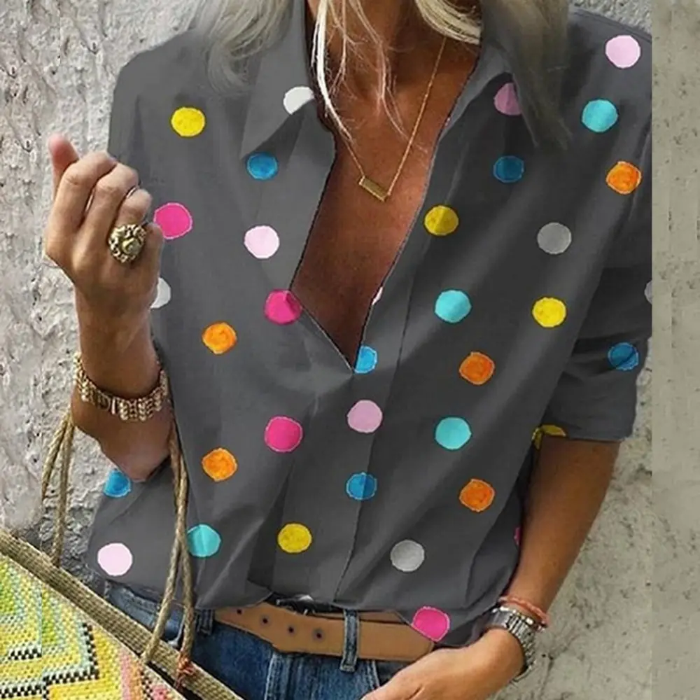 

Bohemia Dot Print Blouse Women Pull Blusas Casual Autumn Tops 2021 Ladies Shirt Chemisier Femme Plus Size 5XL Hawaiian Shirt