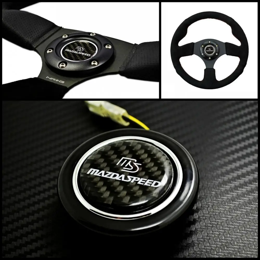 Углеродное волокно эмблема руля Рога Кнопка для Mazda