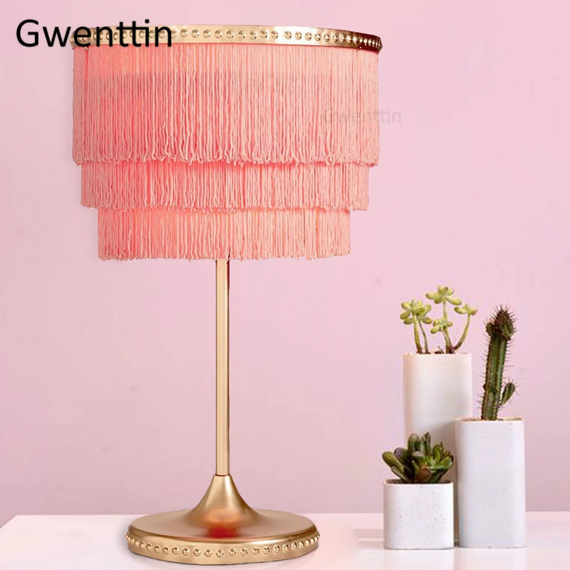 Современная розовая шелковая нить настольные лампы для гостиной спальни
