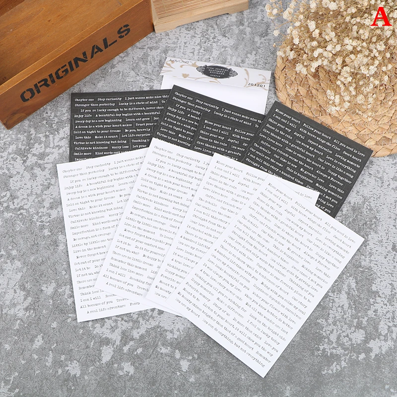 

8 листов, черно-белые наклейки с надписью «фраза»