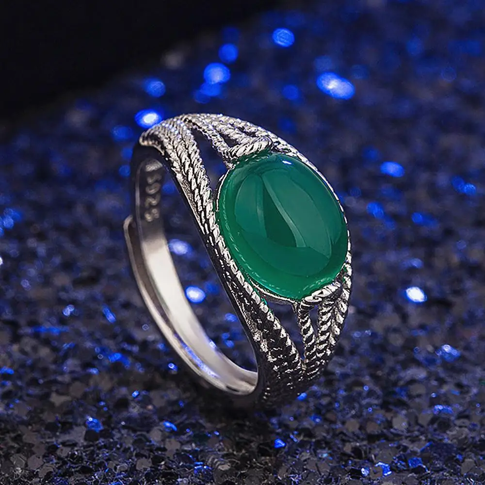 

VINTAGE FASHION GREEN JADE EMERALD GEMSTONES RINGS FOR WOMEN WHITE GOLD SILVER COLOR JEWELRY ELEGANT ACCESSORIES PARTY GIFTS