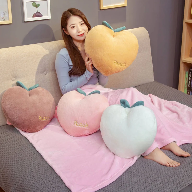 

40*35cm Lovely Cartoon Fruit Peach Pillow Cushion Stuffed Soft Plant Pillow Sofa Flannel Blanket for Girls Home Decoration