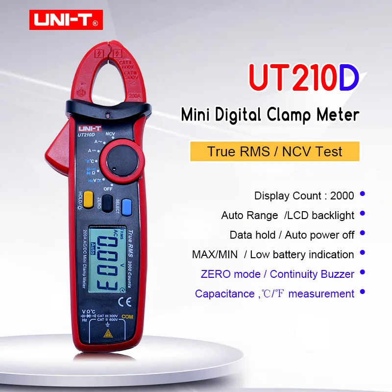 True RMS Digital Clamp Meter;UNI-T UT210D Auto range Multimeter;AC/DC Volt Ampere Ohm Capacitance Temperature NCV/Diode tester