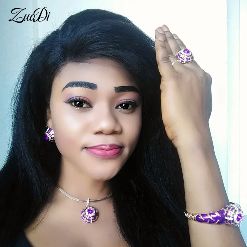 

ZuoDi Dubai Gold Colorful Jewelry Set Nigerian Wedding woman Jewelry Set Wholesale Saudi Bracelet Earring Ring Jewelry Set