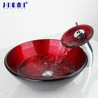 JIENI красная Роскошная раковина из закаленного стекла, Набор смесителей для раковины, подходящая ко всему столешница для крана, чаша для сосудов, стеклянный смеситель для раковины