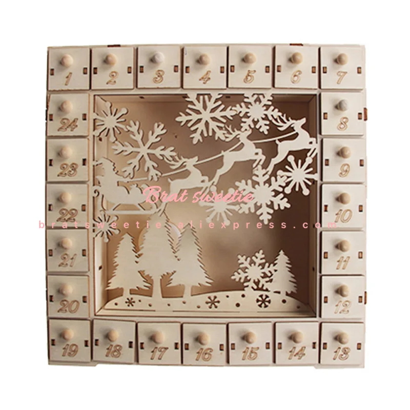 Деревянный Рождественский календарь с 24 куб ящики для хранения багажа обратный