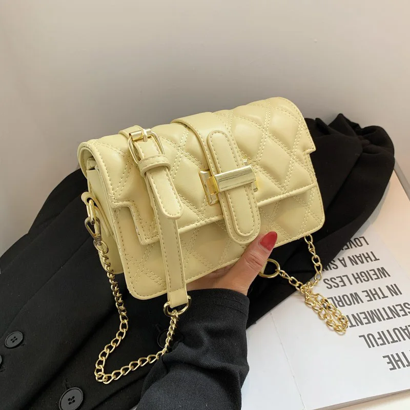 

Сумка-мессенджер женская из экокожи, дизайнерский саквояж на плечо с цепочкой, однотонная сумочка кросс-боди в Корейском стиле, 2021