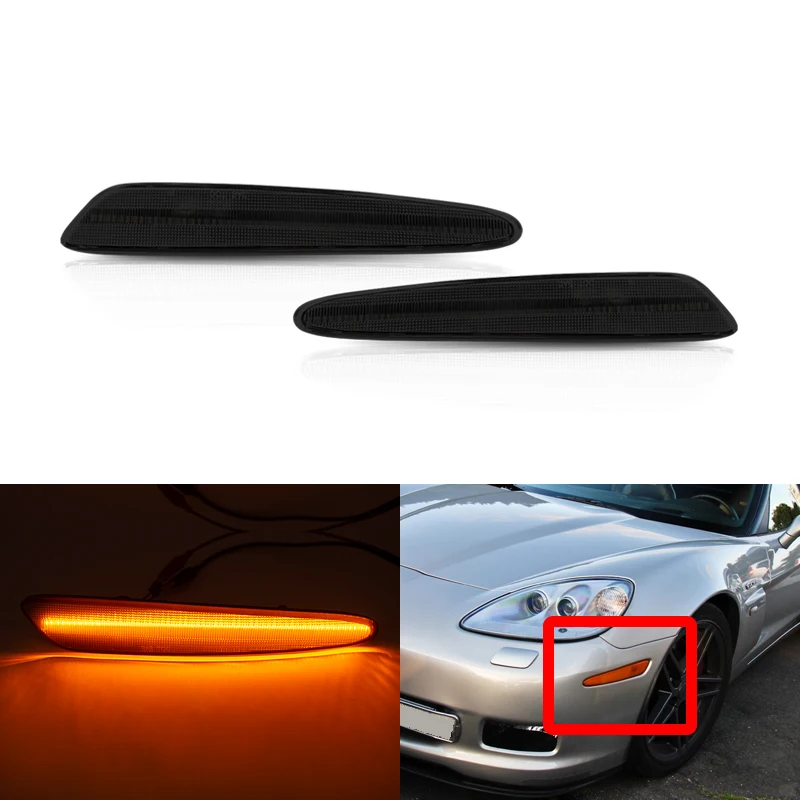 

Smoked Front Amber Led Fender Side Marker Lights For Chevrolet Corvette C6 2005-2013 OEM: 10440721 10440722 GM2551196 10316651