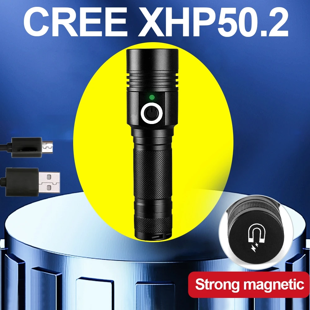 

XHP50.2 Powerful Led Flashlight 18650 Rechargeable Led Torch Light Cree XHP50 Usb Work Lamp Camping Lantern With Strong Magnetic