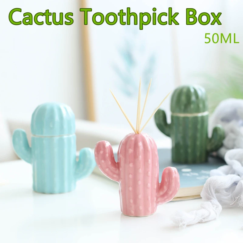

Green Cactus Toothpick Box Holder Home Storage Table Decoration Tank Creative Ceramic 50ML Bottle Seasoning Jar Dish Decor