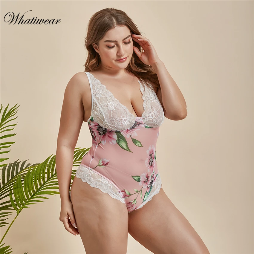 Белое Кружевное боди размера плюс с глубоким v-образным вырезом прозрачное