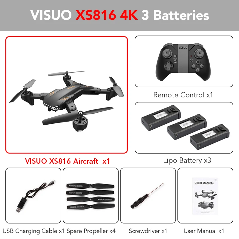 XS816 4K 3Battery Eachine VISUO XS809S BATTLES SHARKS 720P WIFI FPV Дрон С Щирокоугольным HD-камерой Складные RC Квадрокоптеры RTF RC Вертолетные Игрушки - Цвет: XS816 4K 3Battery