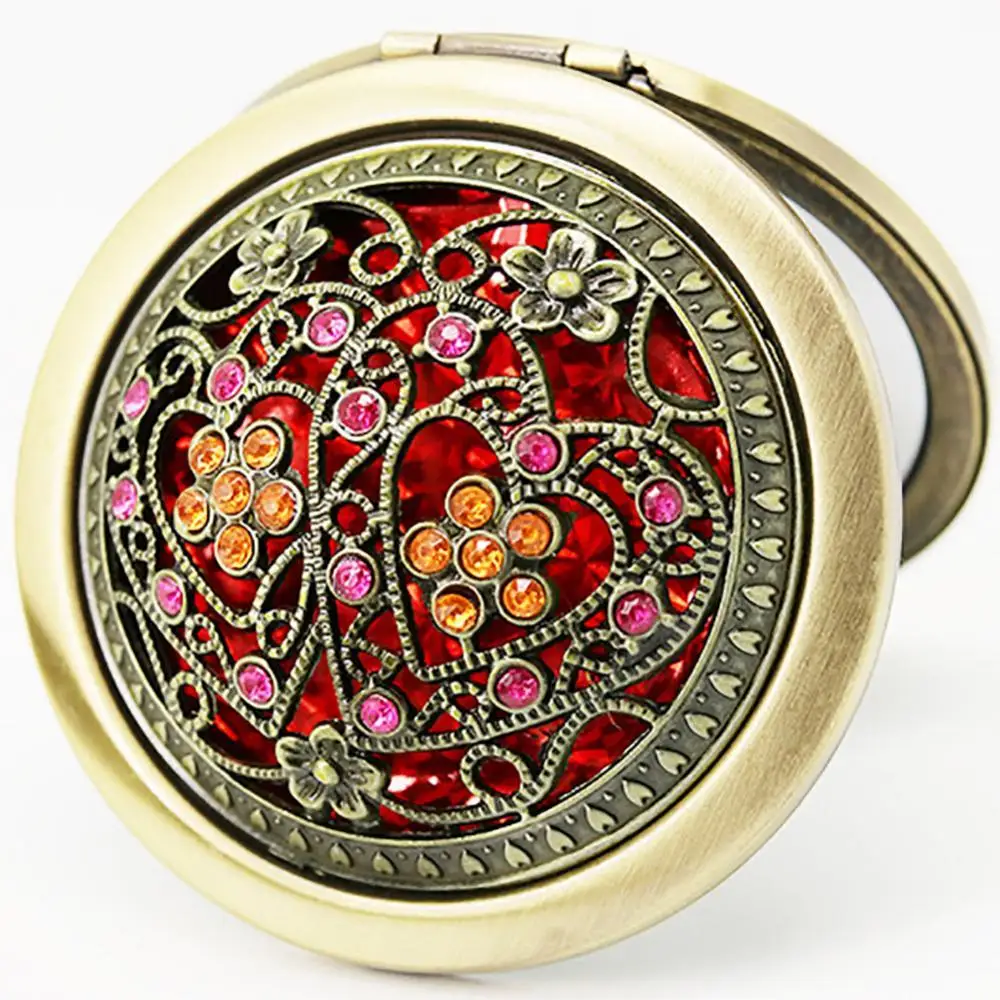 Металлическое портативное карманное мини-зеркало бронзового цвета с цветами и