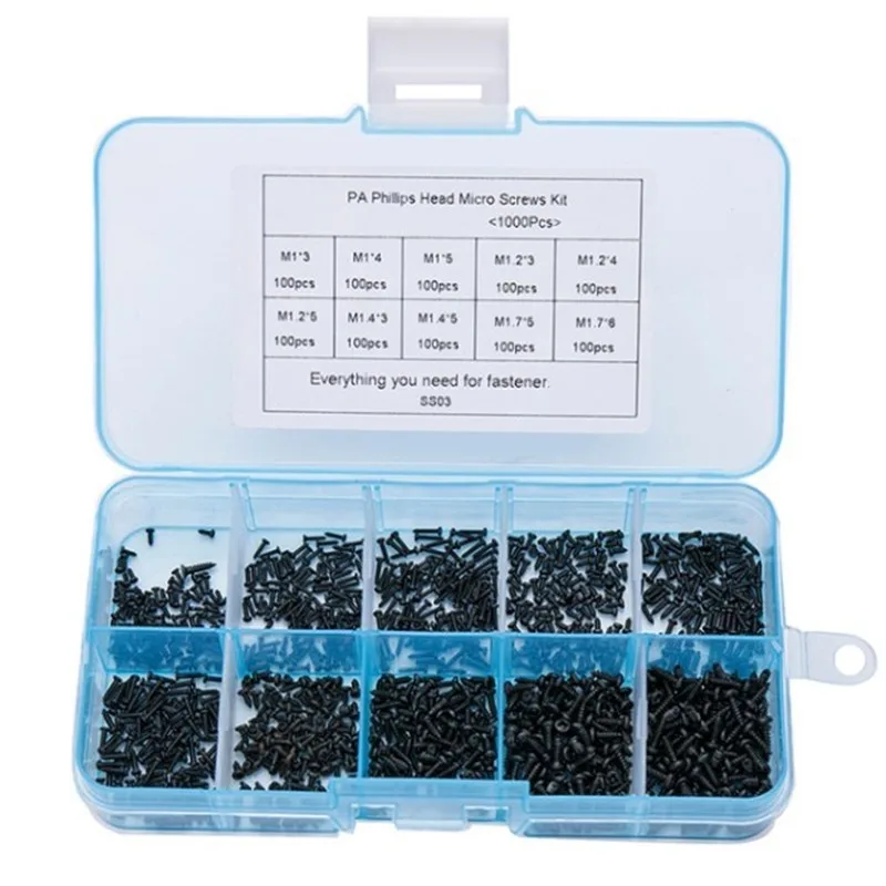 

1000Pcs/set M1 M1.2 M1.4 M1.7 Mix PA Phillips Head Micro Screws Round Head Self-tapping Electronic Small Wood Screws Kit