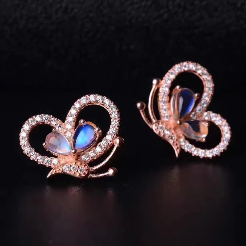 Красивые серьги гвоздики с драгоценными камнями в виде бабочек 4 шт. 4*6 мм Серьги