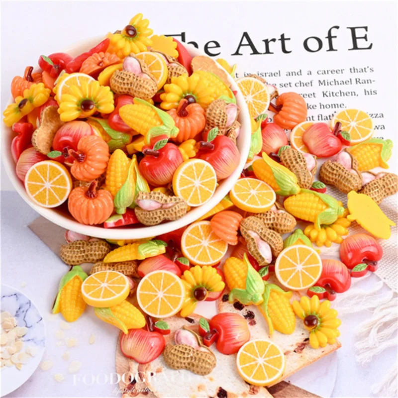 Julie Wang 20PCS Resin Fruit Charms Mixed Artificial Apple Banana Orange Corn Peanut Pendants Jewelry Making Accessory Decor | Украшения и
