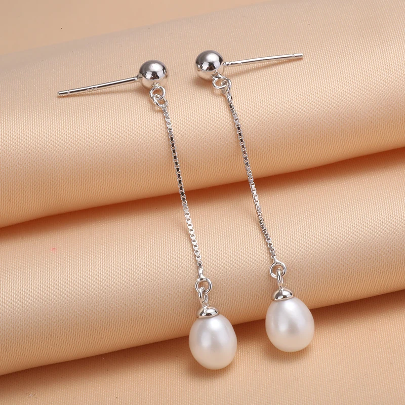 Серьги с натуральным жемчугом ювелирные изделия из 925 пробы серебра длинные