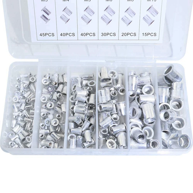 HTHL-190Pcs алюминиевый сплав Rivnut плоская головка Резьбовая вставка крышка M3 M4 M5 M6 M8 M10