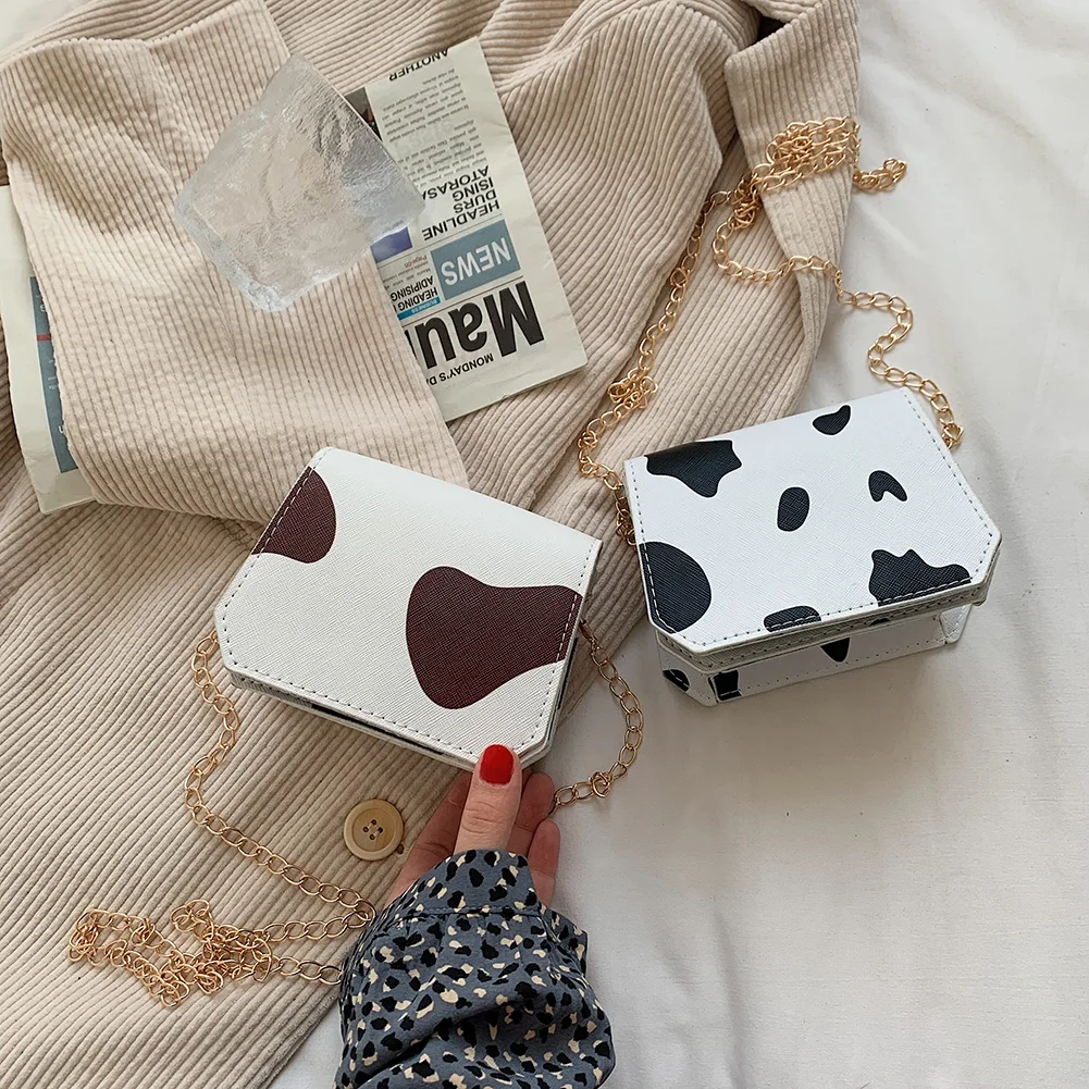 

Fashion Ladies Cow Pattern PU Leather Flap Shoulder Bag Outdoor Messenger Bag Chain Crossbody Handbags for Casual