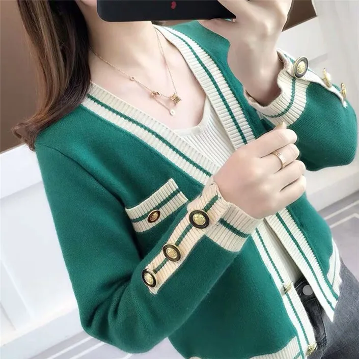 green sweater MUMUZI/ осенний свитер с открытым стежком; теплое пальто с карманами и шалью; кардиган с длинными рукавами для девочек; вязаная одежда на пуговицах спереди; куртки с v-образным вырезом - Цвет: green sweater