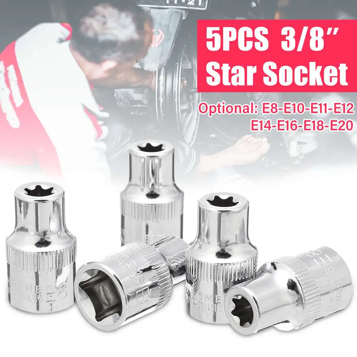 

3/8" Torx Star Socket Set Femal E Type Sockets Wrench Head E8 E10 E11 E12 E14 E16 E18 E20 Auto Repair Tools