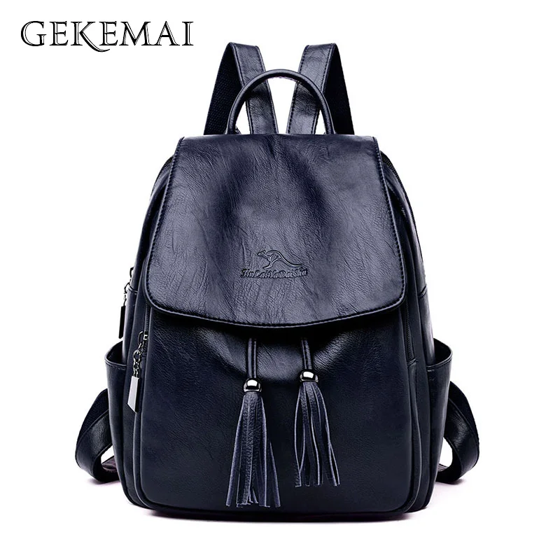 Модный женский рюкзак Mochilas из овечьей кожи с кисточками, Женская дорожная сумка, рюкзаки, школьные рюкзаки для девочек-подростков