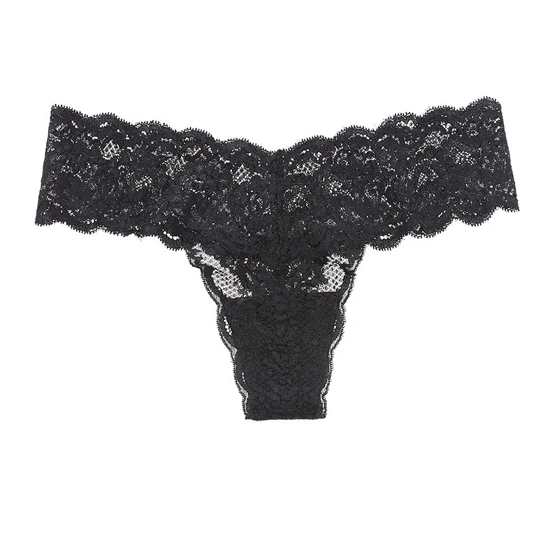 

Plus Size Lace Underwear Ladies Low Waist Perspective Temptation T Thong Cotton Crotch Seamless Womens Sexy Panties Hollow Out