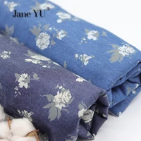2020 new arrival small floral printing pure cotton soft thin denim fabric thin summer high grade washing diy fabric