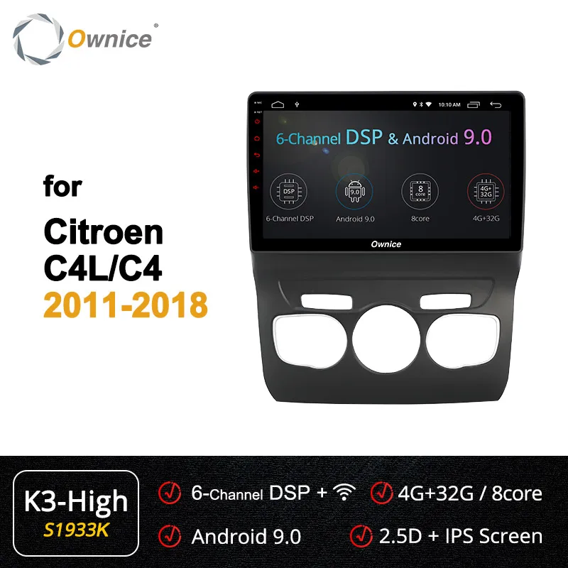 Ownice K1 K2 K3 K5 K6 Android 9,0 навигационный плеер для Citroen C4 C4L 2011- Восьмиядерный автомобильный DVD радио головное устройство Bluetooth 4G - Цвет: S1933 K3-High