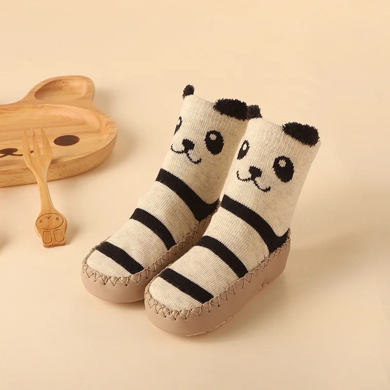 LT01-Panda Детские толстые теплые нескользящие носки с рисунками животных для маленьких мальчиков и девочек, Тапочки - Цвет: LT01-Panda