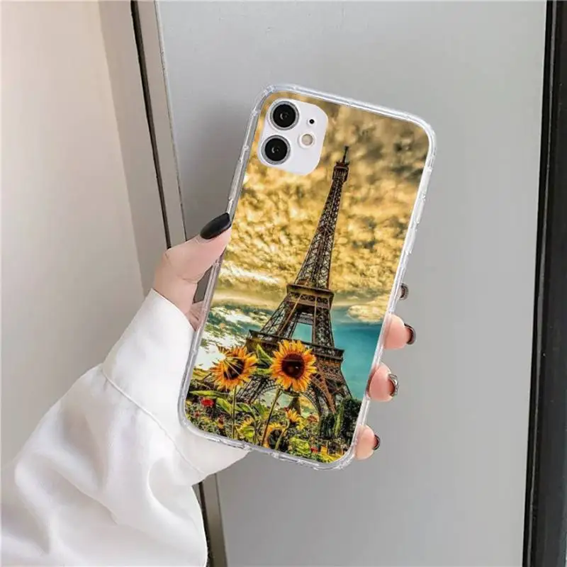 

Eiffel Tower France flower Phone Case Transparent for iPhone 11 12 mini pro XS MAX 8 7 6 6S Plus X 5S SE 2020 XR