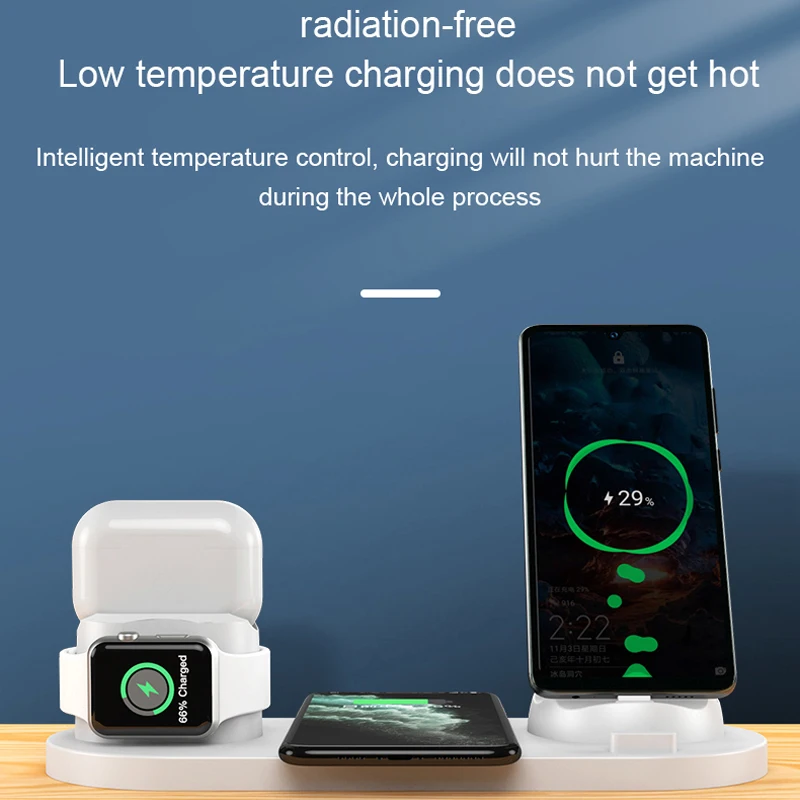 Беспроводное зарядное устройство 6 в 1 QI для IPhone 13 12 pro max Apple iWatch SE 5 4 3 2 AirPods Pro Samsung