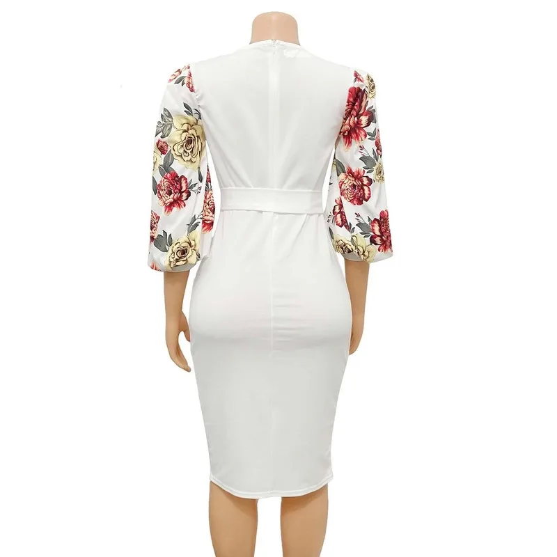 

Women Elegant Bodycon Dresses O Neck Three Quater Sleeves High Waist Office Ladies Work Wear Package Hip African Fashion Spring