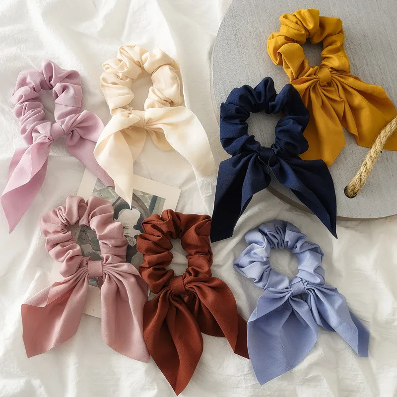 

6.5 Inch Solid Nylon Scrunchie Elastic Hair Band For Women Girls Ponytail Holder Hair Bow Ties Headband Hair Accessories 081