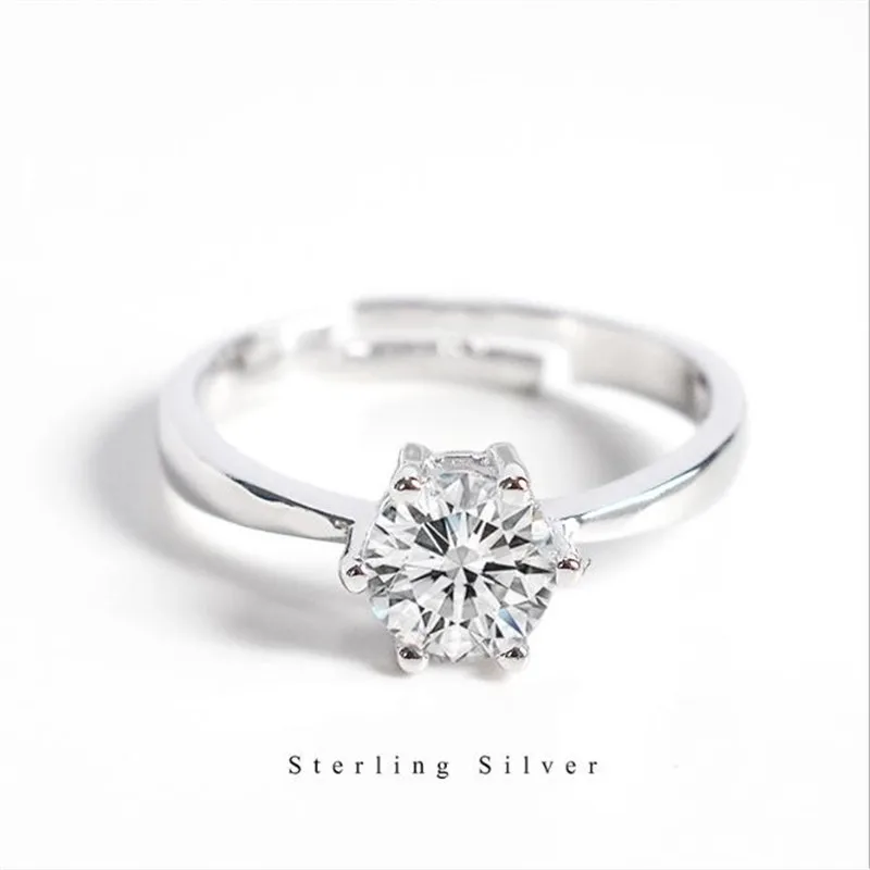

POFUNUO 925 Sterling Silver Marriage Zircon Rings Classic Girls Exquisite Diamond Setting Engagement Rings Luxury Fine Jewelry