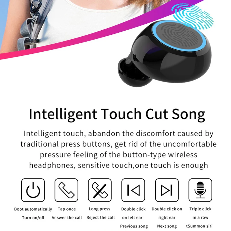 8D беспроводные наушники Bluetooth наушники V5.0 Спортивные Беспроводные наушники светодиодный дисплей сенсорное управление стерео гарнитура с микрофоном