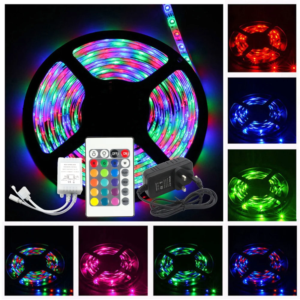 

DC12V 300LED SMD 2835 RGB Waterproof LED Strip With 24Key Remote Controller 12V 3A Power Adapter UK/EU/US/AU Plug For Home Xmas