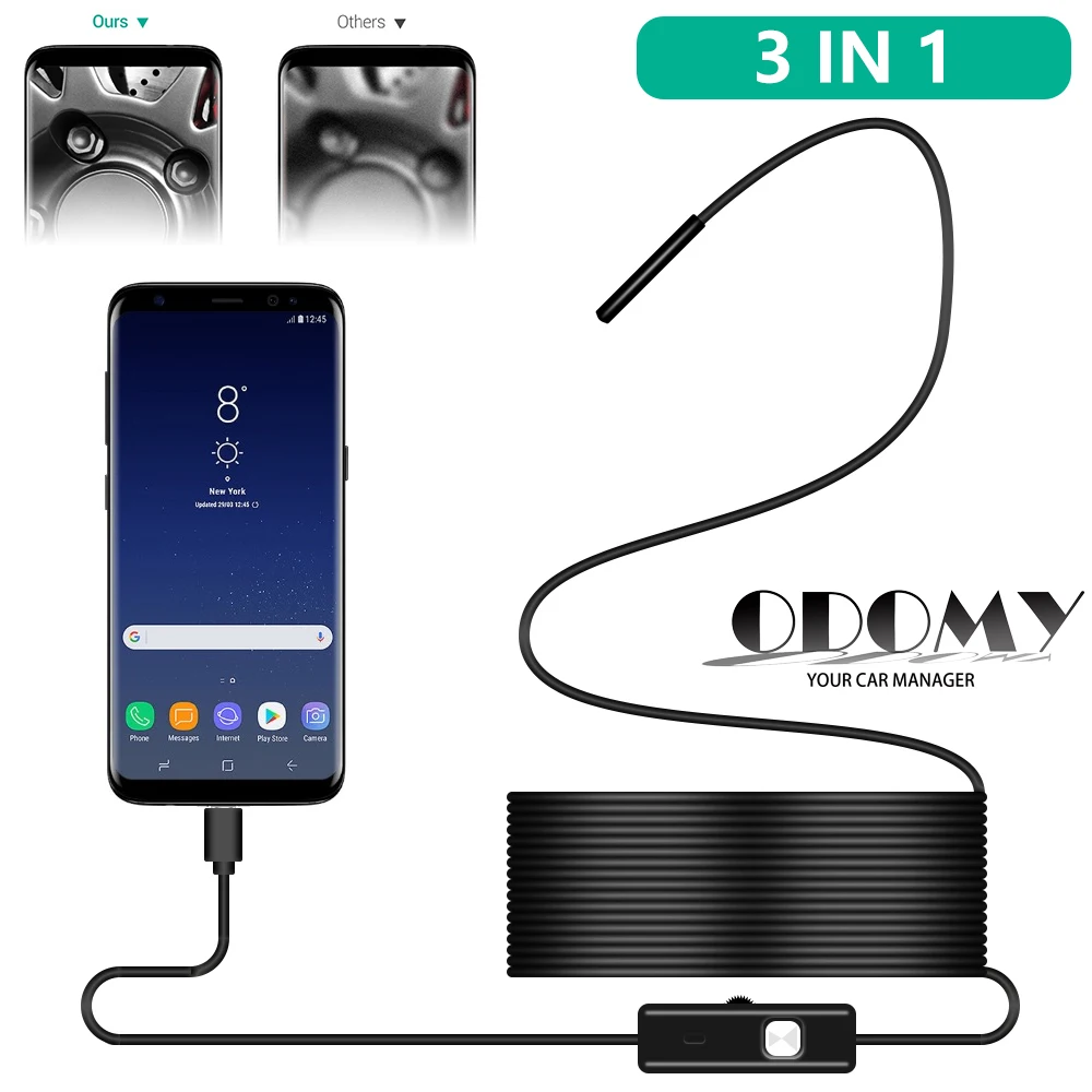 

Эндоскоп, гибкий, водонепроницаемый IP67, 7 мм, регулируемый, с 6 светодиодами