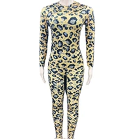 leopard print elastic women jumpsuits long sleeve o neck role playing bodysuits nightclub costumes stretch drag queen outfit