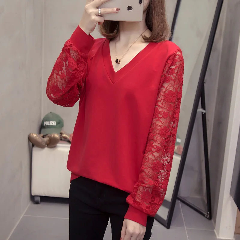 

Women V-neck Lace Hollow Out coat Patchwork Long Sleeve White Office Ladies coat 2020 Summer Casual Solid Female Tops