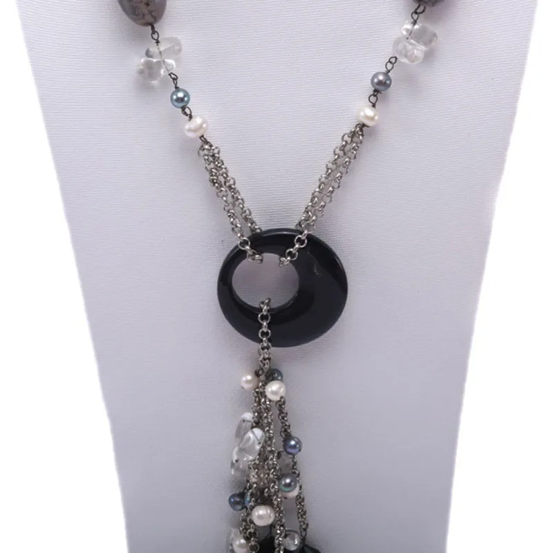 

JYX Classic Natural Agate Necklace with crystal pearls 8-9mm 25.5" elegant necklaces women