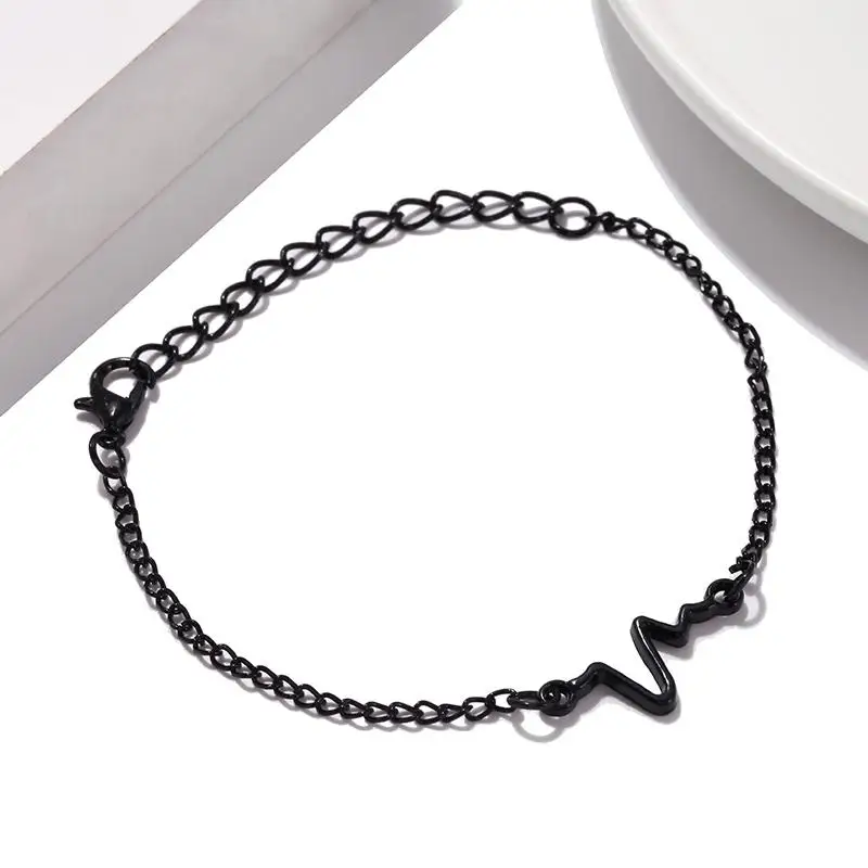 Black Корейских модных простых волн ЭКГ сердечный ритм молния очаровательные браслеты для женщин и мужчин ювелирные изделия Летний стиль пляж - Окраска металла: Black
